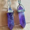 Purple Stone Moon Dangle Silver Earrings, fortune earrings