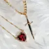 Heart and Sword Necklace - Couple Necklaces - Gold Plated - Image 2