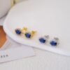 Dainty blue sapphire stud earrings, Sapphire earrings, Blue stone earrings, Vintage earrings, Sterling silver earrings