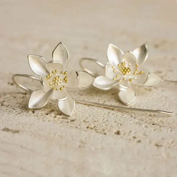 Lotus Earring, Flower Earring, Water Lily Earring - Image 2
