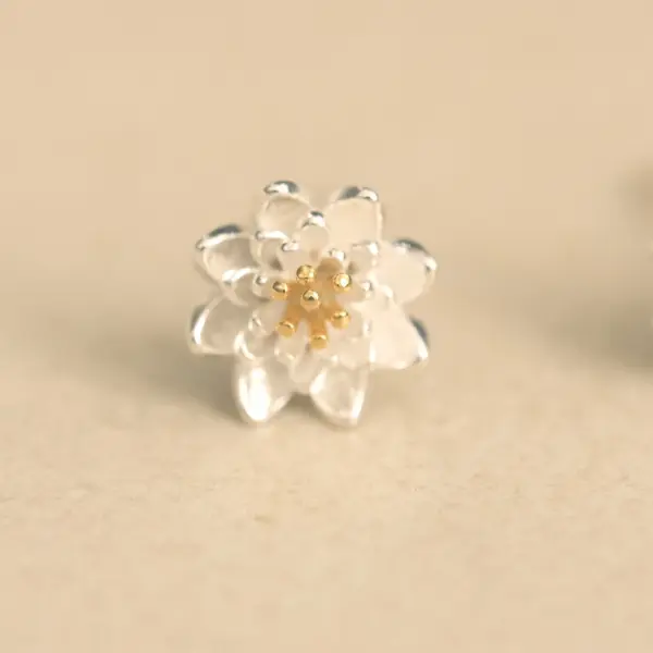 925 Silver Lotus Earring, Silver Lotus Stud Earring, Dainty Stud Earring, Lotus Jewelry, Zen Earring, Buddhda Lotus Earring Gift for Her - Image 2