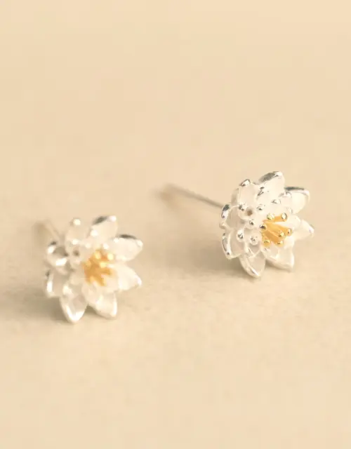 925 Silver Lotus Earring, Silver Lotus Stud Earring, Dainty Stud Earring, Lotus Jewelry, Zen Earring, Buddhda Lotus Earring Gift for Her