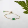 14K Solid Gold Dainty Link Chain Baguette Emerald Stackable Ring