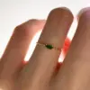 14K Solid Gold Dainty Link Chain Baguette Emerald Stackable Ring - Image 2
