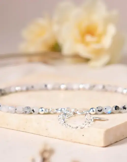 Moonstone Bracelet, Rainbow Moonstone Beaded Dainty Bracelet