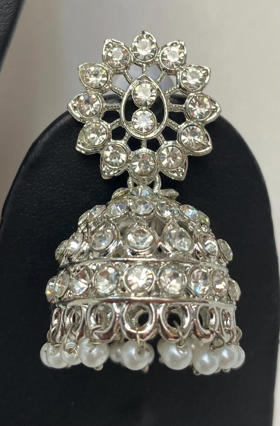 Asian Necklace set earrings tikka, Indian bridal SILVER colour with zhumki 2pcs - Image 3