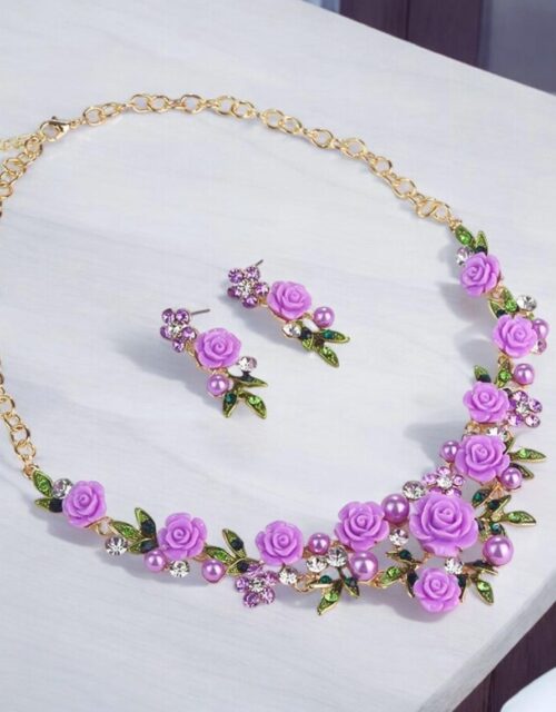 Flower Necklace For Women/Colourful Floral Necklace/Ladies Choker Necklace/Girls Necklace With Earrings