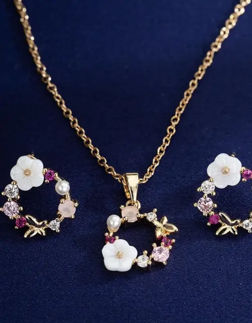 Beautiful Necklace & Earrings Set, Floral Necklace, Bridal Wreath Earrings