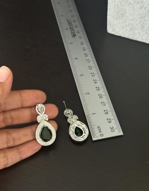 Silver Finished Emerald CZ necklace set / Indian Bridal Jewelry