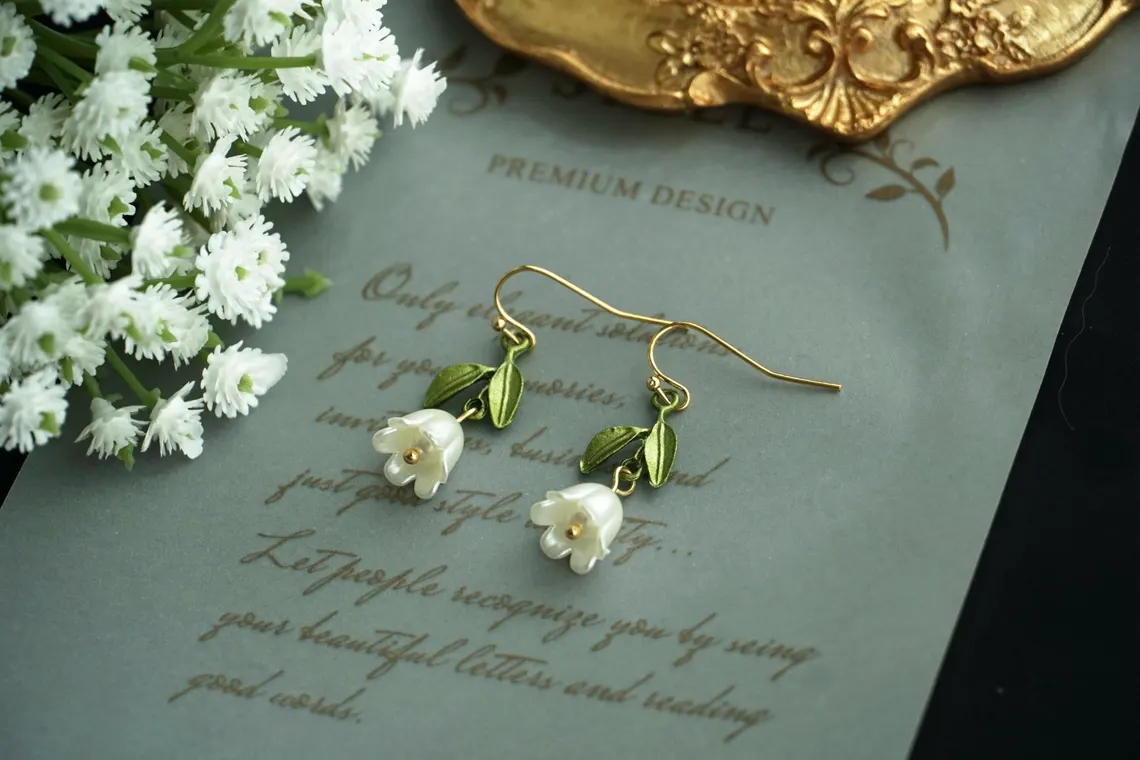 lily of the Valley Flower Earrings Wedding Earrings Bridal earrings Fairy earrings christmas gift Cottagecore Dangle Flower Earrings1001 2pcs